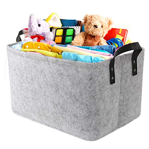 Discoball Large Felt Storage Basket Open Fabric Bins Foldable Organizer Box with Handles for Closet, Clothing, Toys, Books, Office Products