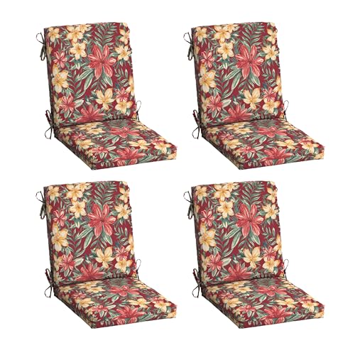 Image of Arden Outdoor Dining Chair Cushion, 4-Pack, 20x44, Ruby Clarissa | Rain-Proof Seat Pad, Fade-Resistant, Mold and Mildew Resistant