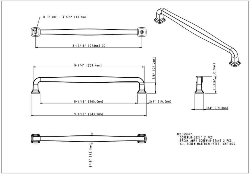 Jeffrey Alexander Fontana 224 mm Center-to-Center Bar Pull