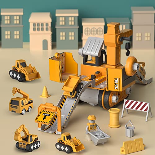 Construction Truck Toys For 3 4 5 6 Years Old Toddlers Kids Boys And Girls, Stem Take Apart Toys Cars With Electric Drill, 4 In 1 Construction Vehicles Crane Excavator Drilling Car Timber Grab Truck #TOP1