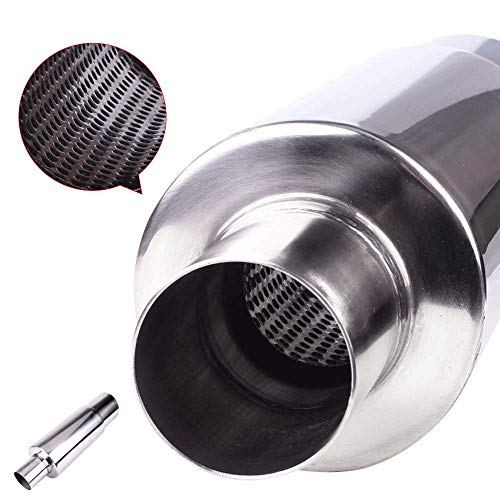Image of Exhaust Muffler,Universal Stainless Steel Exhaust Burnt Tip,14.8 inches Length,2 inches Inlet 3 inches Outlet,Silver