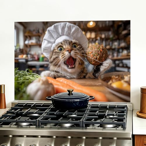 Image of Funny Chef Cat Kitchen Backsplash Peel and Stick, 35.4x23.6 in