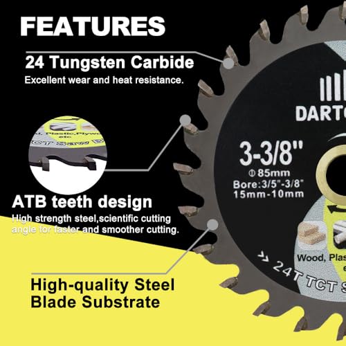 DARTOTEK TCT Hartmetall Holz Trennscheibe 24T Hartmetallbestücktes Kreissägeblatt für langanhaltende Schnitte in Holz, Kunststoff und weichen Materialien 85mm 4Stück
