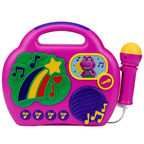 eKids Barney Karaoke Microphone with Boombox for Fans of Barney Toys, Kids Karaoke Machine with Built in Music