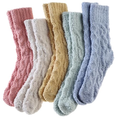 Flauschige Damensocken, Hausschuhe, Winter, warm, flauschig, weich, bequem, Plüsch, Therma, gemütlich, Freizeitsocken, 5 Paar, Farbe Nr. M, Einheitsgröße