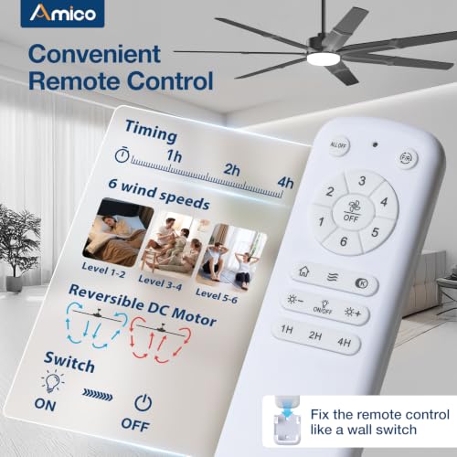 Image of Amico 72 Inch Ceiling Fans with Lights and Remote, Black