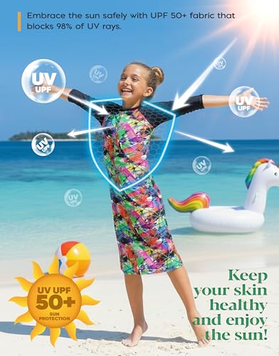 Image of Girl One Piece Modest Long Sleeve Swim Dress
