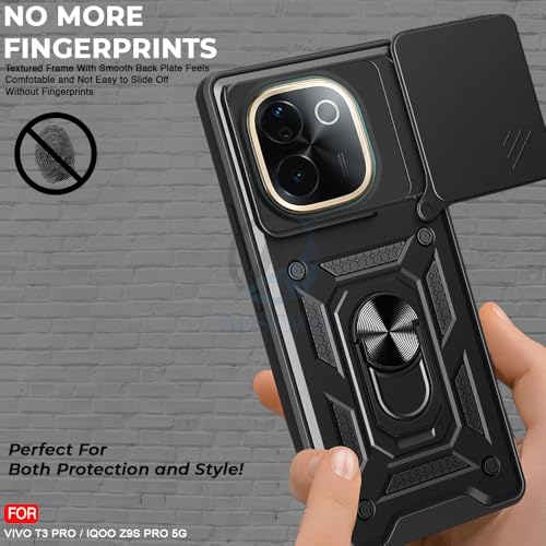 Image of AESTMO Tough Armor iQOO Z9S Pro /Vivo T3 Pro 5G Bumper Back Case Cover | Ring Holder & Sliding Camera Shield Cover | 360 Degree Protection Back Case Cover iQOO Z9S (Black)