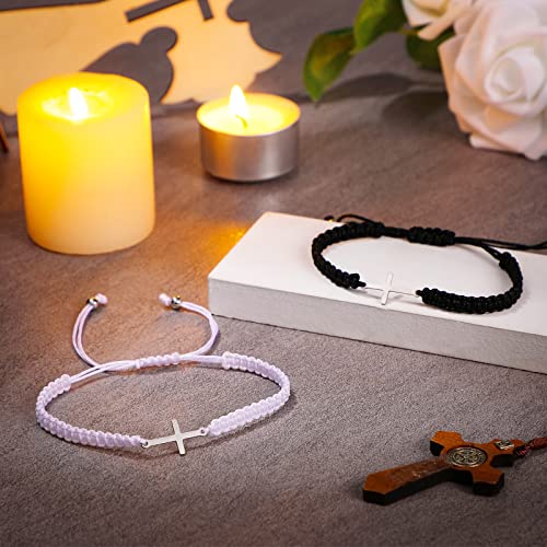 Junkin 50 Pcs Adjustable Cross Bracelet For Women Men Religious Rope Cord Christian Braided Promise Friendship Bracelets For Teens (Black, White) #TOP3