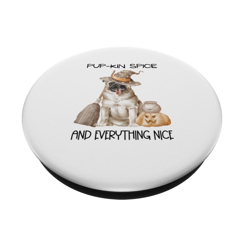 Cute Halloween Costume for Dog and Pug Lover "Pup-kin Spice" PopSockets Swappable PopGrip, Black - Image 2