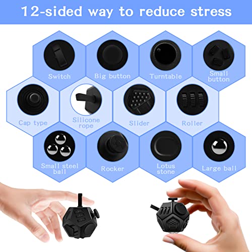 Wtycd Mini Fidget Cube Toys, Cool Black Fidget Dodecagon Toy 12 Sided Fidget Cube Relieves Stress Game For Kids And Adults, Anxiety Anti And Kill Time For Add, Adhd, Ocd, Autism (Pure Black) #TOP3