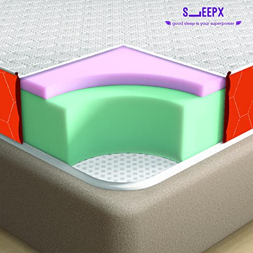 Image of SleepX Dual Plus 8 Inch Queen Bed Size, Memory Foam Mattress - Medium Soft & Hard (Red, 75x66x8)