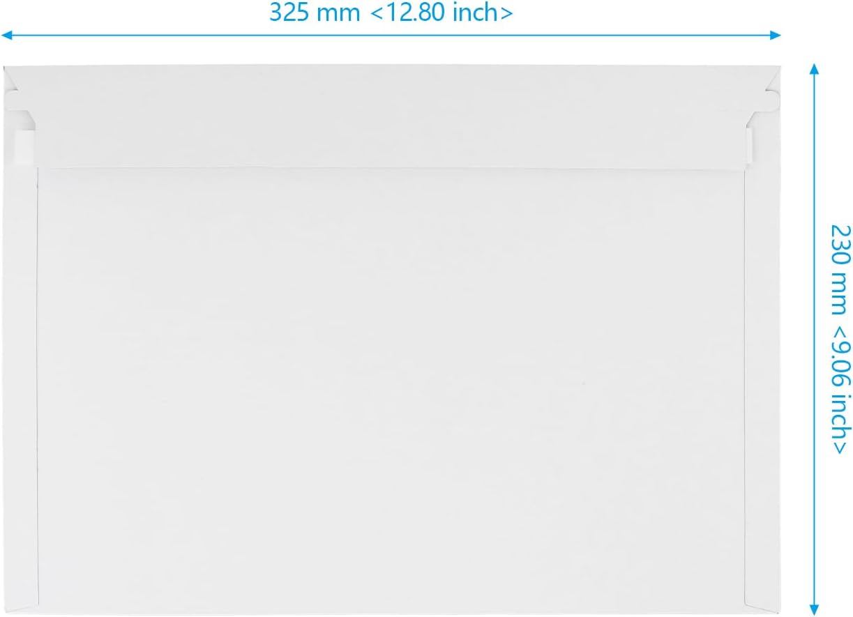 100 Pack A4 Stay Flat Rigid Mailers, 9 x 12 Inch Self Seal White Cardboard Envelopes for Shipping Photos, Documents, Collectibles, 300gsm - Image 2