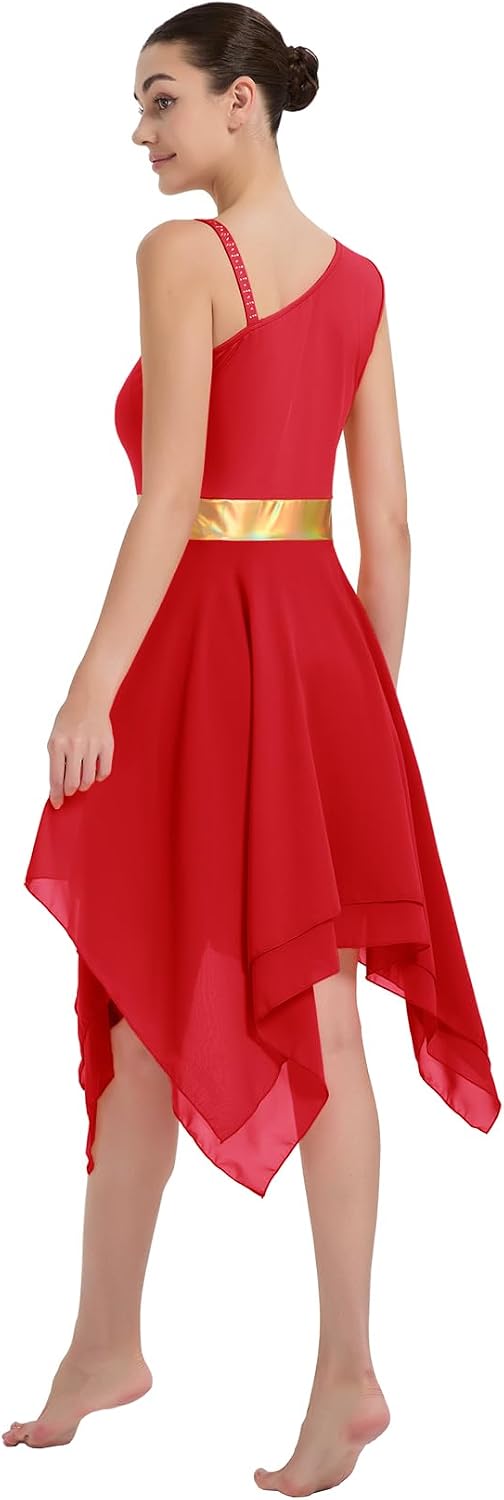 Women Praise Dance Overlay/Tunic Dress Spliced Color Metallic Asymmetric Liturgical Dancewear Lyrical Dance Costume