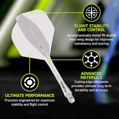 WINMAU Darts Fusion Integrated Flight & Shaft System - No.2 Shape & Design - Klare Farbe, Intermediate Länge