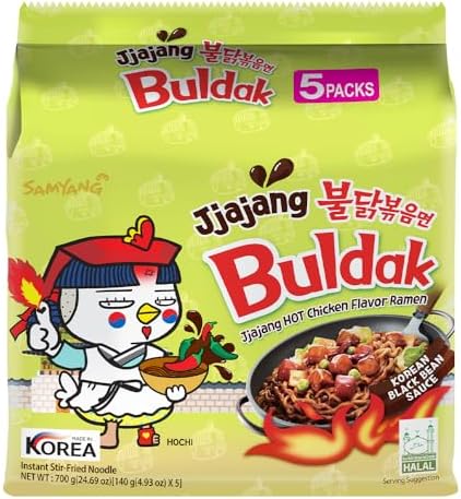 Samyang Buldak Hot Chicken Ramen Flavour Jjajang Instant korean noodle (140 g, Multi pack of 5)