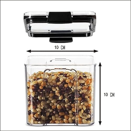 Image of TEKCOOL Glass Air Tight Containers For Kitchen Storage Set, Bpa Container For Kitchen Storage Set, Kitchen Organizer And Kitchen Accessories Items & Storage(700 Ml Set Of 4), Black