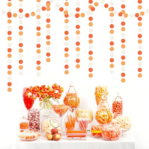 Image of Orange White Fall Party-Decorations Garland-Streamers - 52ft Groovy Boho Hanging Paper Banner,Baby Bridal Shower Wedding Autumn Birthday Sunset Halloween Thanksgiving Day Supplies Decor Hugfond