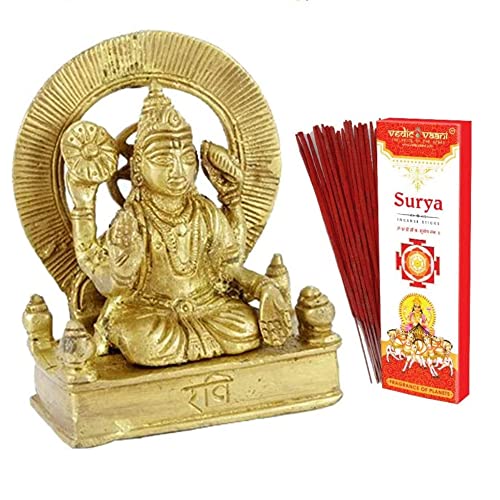 Vedic Vaani Brass Metal Shri Surya Graha Idol With Incense Sticks Agarbattis (Pack Of 2) #TOP29