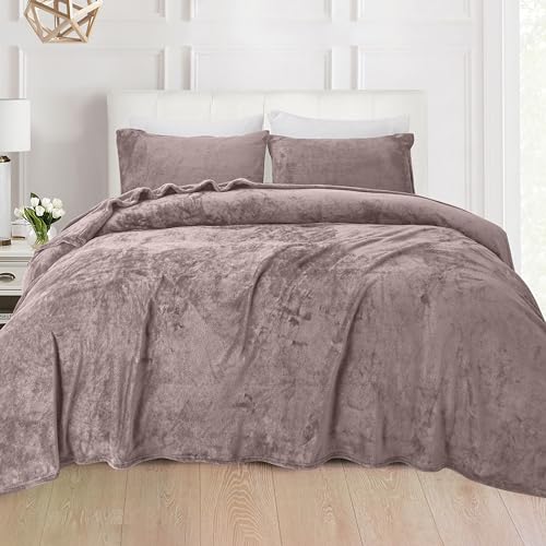 Elegant Comfort Luxuriously Soft 4-Piece Velvet Plush Flannel Sheet Set - Premium Quality - Cozy Warm, Anti-Static, Non Pilling Fuzzy Velvet Flannel Fleece Deep Pocket Sheet Set - King, Rose