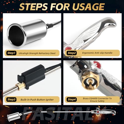 Image of Propane Torch Weed Burner, 37 inch High Output Weed Torch Flamethrower | 45000BTU Blow Torch, Detachable Long Arm Heavy Duty For Garden, Ice, Snow, Stumps, Roofing, Camping, Tank Not Included