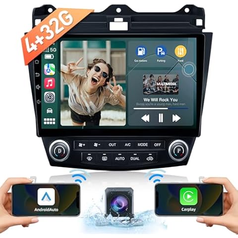 Car Radio Stereo for Honda Accord 2003-2007: [𝟖 𝐂𝐨𝐫𝐞][𝟏𝟐𝟖𝟎*𝟖𝟎𝟎 𝐇𝐃] 10.1 Inch Touch Screen 4+32G Head Unit with Backup Camera — Upgrade 5G WiFi Carplay GPS FM DSP SWC Bluetooth 5.0 Cover