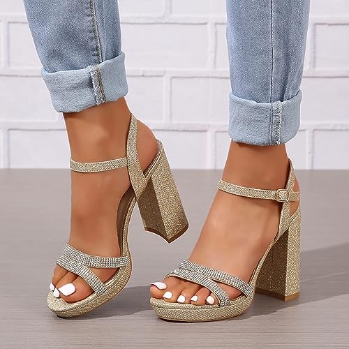 Women's Heeled Sandals Block Chunky High Heels Open Toe Ankle Strap Dress Sandals4