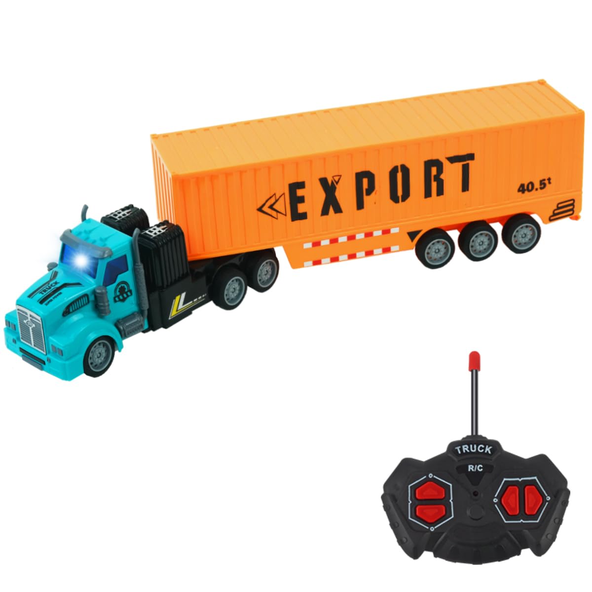 Remote Control Semi Truck with Trailer, 14" 1:48 Trailer Truck Toy, Equipped with 2 Rechargeable Batteries, Gifts Ideas for Boys Age 3-8 Year Old-Yellow