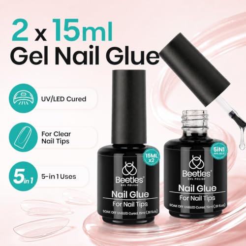 Image of Beetles Gel Polish 2Pcs 15ml Nail Glue Kit for Acrylic Nails | 5 in 1 Super Strong Brush in Nail Gel Glue for False Nails Tips and Gel Nail Polish Led Lamp Required