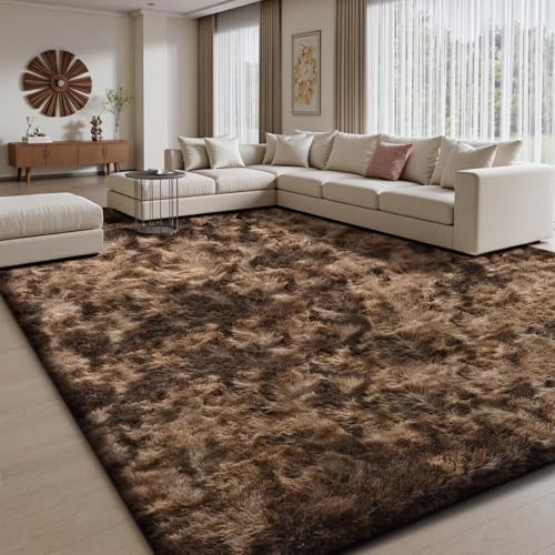 Sour Lemon Hochflor Teppich Groß, Braun Teppich Wohnzimmerteppich 240x340cm | Teppiche Schlafzimmer Flauschiger Teppich Waschbar Anti-Rutsch Extra Große Carpet Teppichen für Schlaf