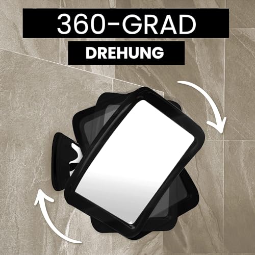 Mirrorvana Beschlagfreier Duschspiegel zum Rasieren mit Verbesserter Saugkraft, Bruchsicherer Rasierspiegel 360° Schwenkbar, Badezimmerspiegel 1fach Vergrößerung, 16,3 x 16,3 cm (Schwarz)
