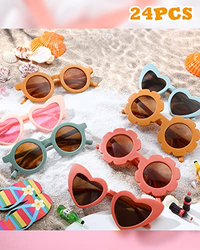 Queekay 24 Pcs Kids Flower Sunglasses Bulk Round Heart Shaped Toddler Sunglasses Colorful Beach Eyewear for Toddler Girl Boy Outdoor Holiday Parties End of the Year School Students Gifts4