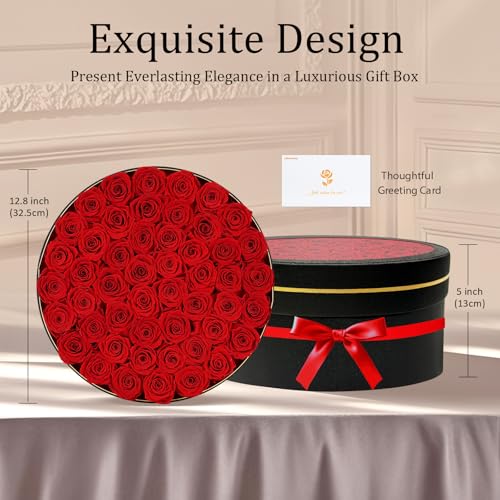 50 Preserved Roses in a Gift Box for Her - Forever Flowers for Delivery, Eternal Rose Mothers Gifts for Mom, Wife Anniversary Birthday Gifts for Women, Red - Image 6