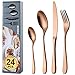 BEWOS posate pesanti(1.45kg), Set di posate Oro Rose Opaco in Acciaio Inox, 24 Pezzi posate Oro Rose set-Forchette, Coltelli, Cucchiai Cena,Cucchiai, servizio per 6,lavabile in lavastoviglie