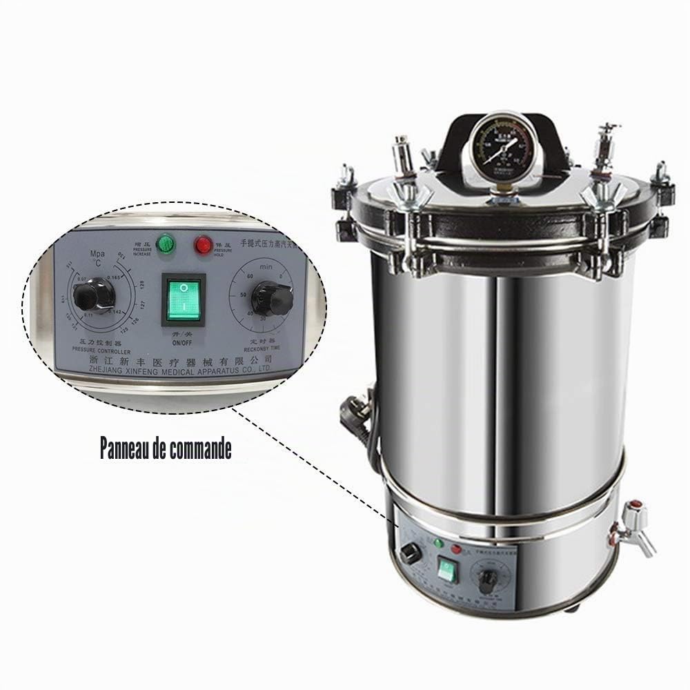 Autoclave en acier inoxydable stérilisateur à vapeur armoire de stérilisation en acier inoxydable pour équipement médical dentaire (Réglage de l'heure,24L)