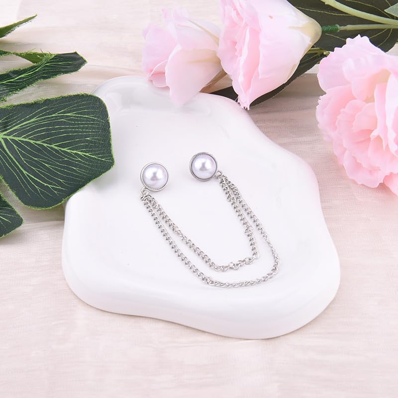 Image of Pearl Brooch Pins Tassel Chain Brooch Collar Pins Lapel Pins for Men Women Dress Shirt Collar Chain Suit Collar Brooch Hanging Chain Lapel Pin for Men Suits Tuxedo Shirt Accessories
