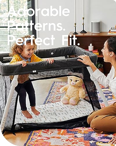 Image of Ultra Soft Pack N Play Sheets - Fitted, Premium Jersey Knit, Stretchy Neutral, Woodland Mini Crib Sheets for Graco Pack and Play, 2 Pack (Deer&Rabbit)