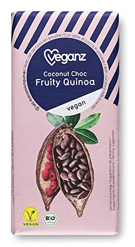 Veganz BIO Coconut Choc Fruity Quinoa - vegan chocolade met kokosbloesemsuiker quinoa en biologische frambozen heerlijk veganistisch - 12 x 80g