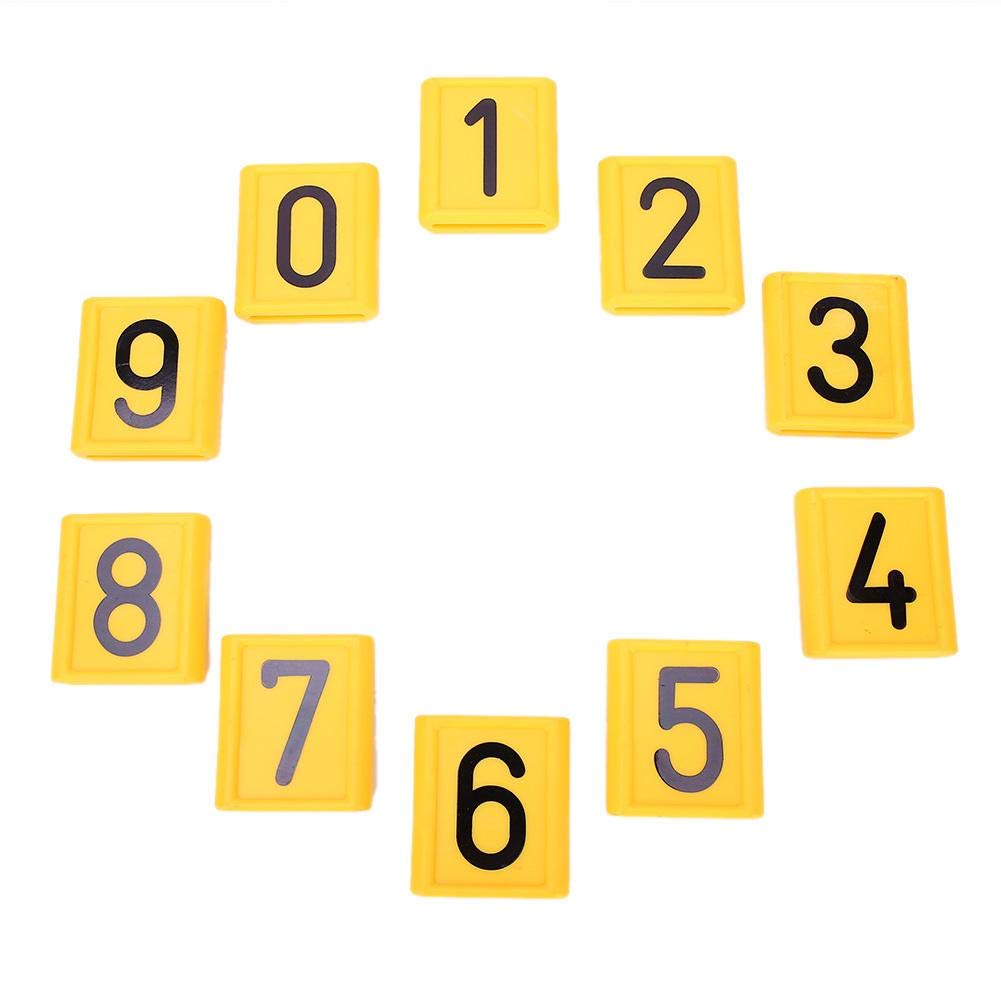 Étiquettes Numéro Collier Identification Vache - 0-9 Lot 10 Pièces Plastique Jaune Base Noire