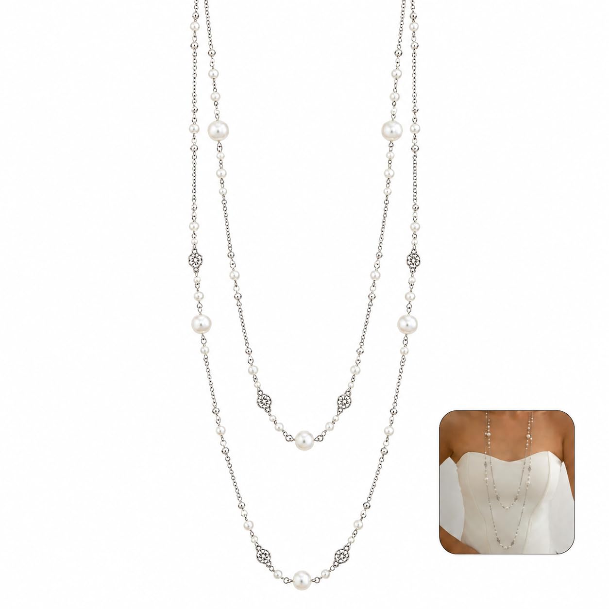Long Chains for Women, White Pearl Chain, Dainty Layered Pearl Sweater Chain, Fashion Jewelry Gift for Women, Layered Necklace for Women-image-19