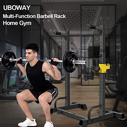 UBOWAY Barbell Rack Squat Stand Adjustable Bench Press Rack 550LBS Max Load Multi-Function Weight Lifting Home Gym Fitness