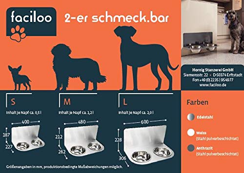 schmeck.bar Futterstation Futterbar erhöhter Futterspender kleine mittlere große schreckhafte Hunde mit Näpfen stabil hochwertig Wand (GRAU MATT, B: 480 x 212 x 262 mm - Napf 2X M)