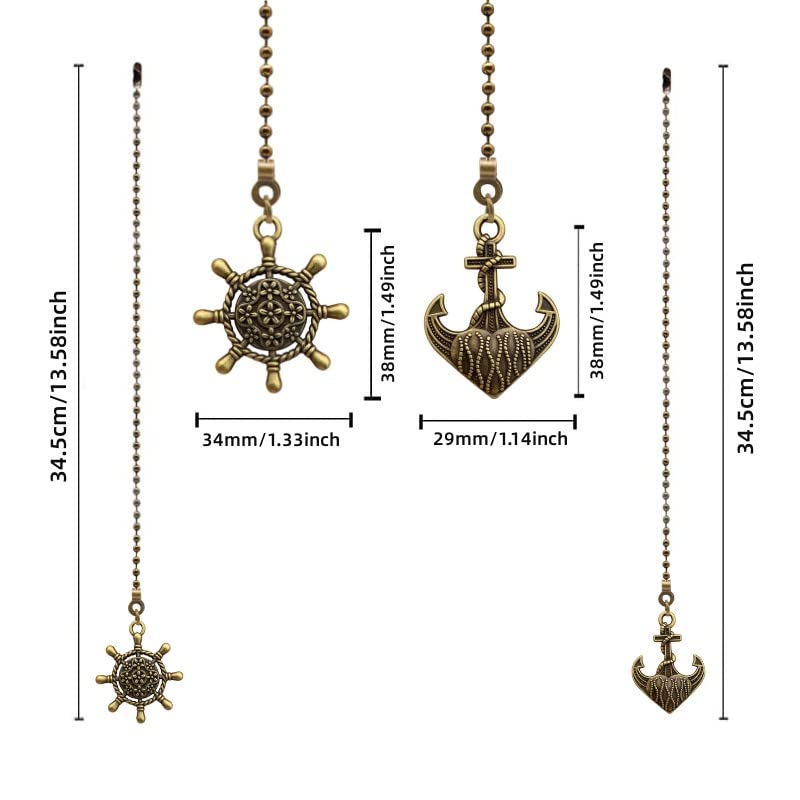 Image of 2pcs Vintage Anchor and Wheel Charm Pendant Ceiling Fan Danglers Fan Pulls Chain Extender with Ball Chain Connector （Bronze）