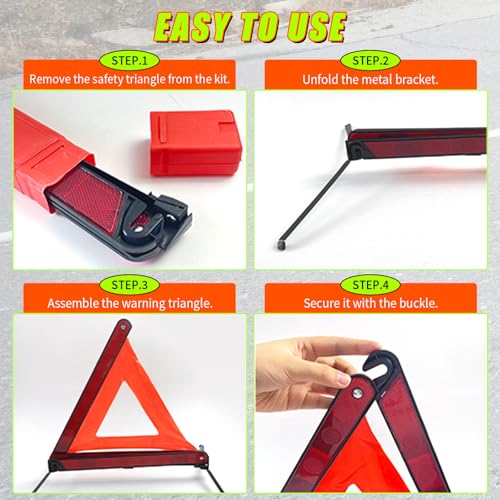 Image of Warning Triangles Safety Triangle Emergency Kit Foldable Reflective Triangles with Base Roadside Triangle Kit with Reflective Warning Vest