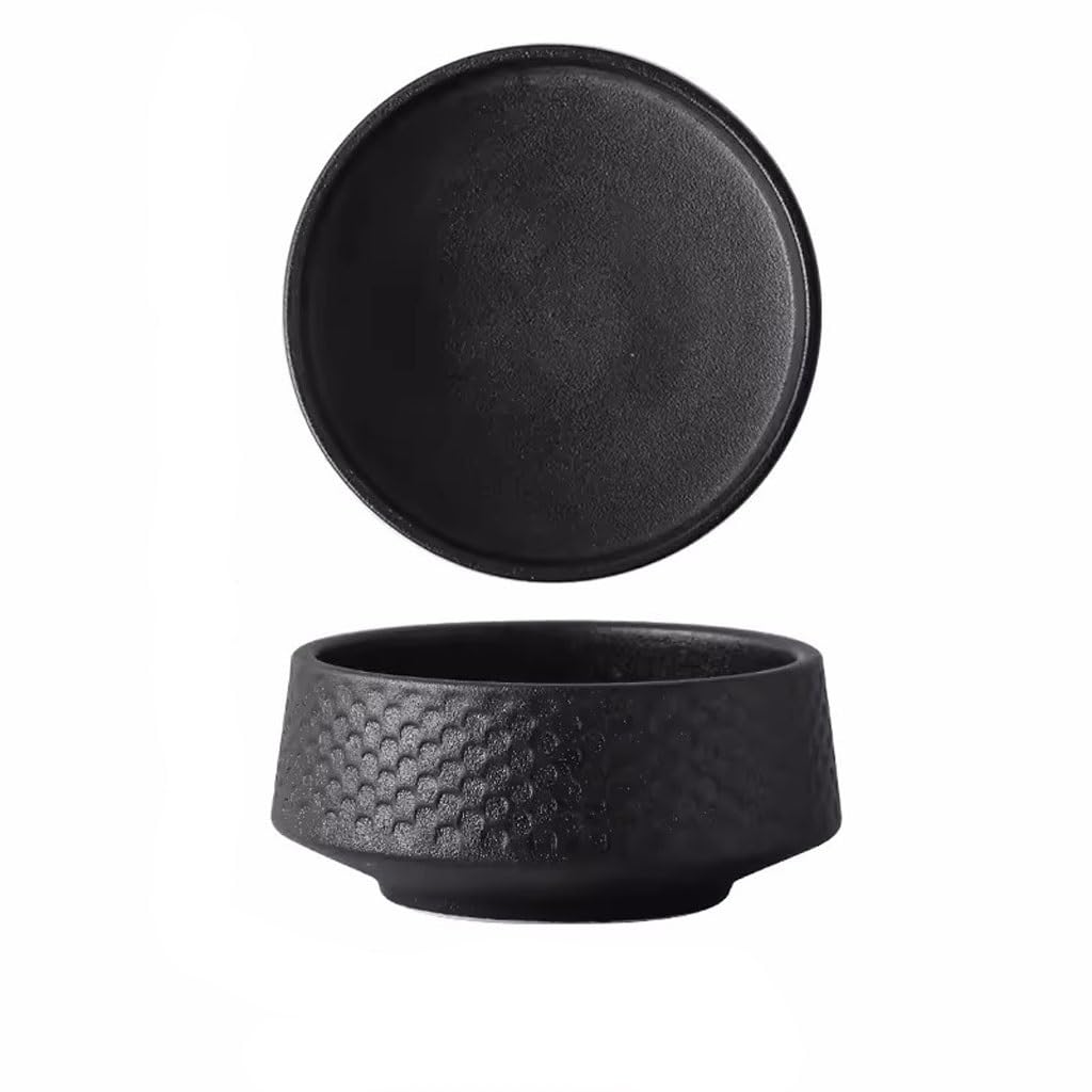 WOTZOV Salad Bowl Ramen Bowl Plate,Soup Plate,Japanese Rice Bowl,Household Soup Bowl,Rice Bowl,Noodle Bowl,Salad Bowl,Boiled Vegetable Tableware Bowls For Kitchen Ice Cream Bowls，Black 300ML