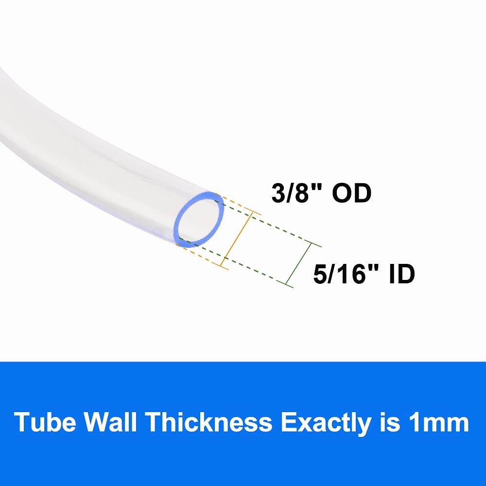 QuQuyi Tubo de vinilo de PVC de grado ligero, tubo de plástico transparente de 8 mm de diámetro interior x 10 mm de diámetro exterior (5/16 pulgadas de diámetro interior x 3/8 pulgadas de diámetro