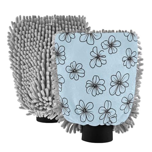 STAYTOP Cute Flowers Car Wash Mitt Microfiber, 2Pcs Scratch Free Lint-Free, Premium Chenille Microfiber Mitt Car Wash Brush-M