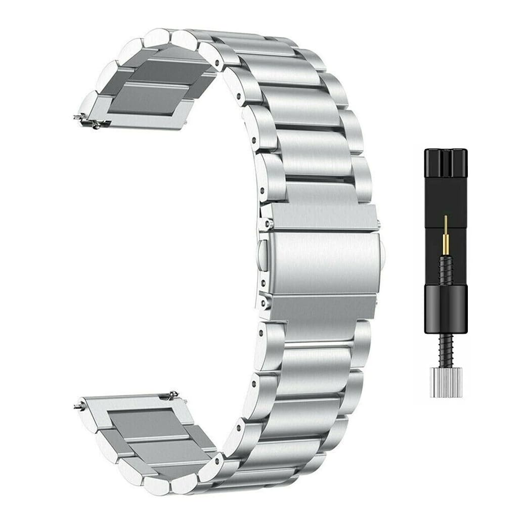 T TECLUSIVE Ultra Luxury Stainless Steel Metal Strap Chain Band 22mm Compatible for Galaxy Watch 3 45mm | Galaxy Watch 46mm 4.6cm | Gear S3 Frontier | Amazfit Pace Ticwatch Pro Watch GT (Silver)