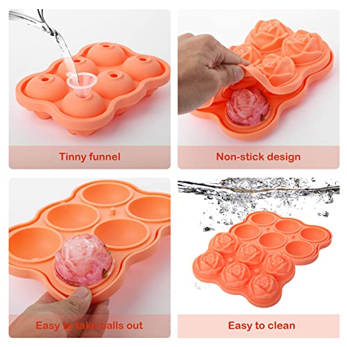 3D Ice Cube Molds Trays,Round Flower 6 Large Rose Ice Balls 1.8'' Easy Release Silicone Ice Cube Molds For Cocktails, Drinks, Whiskey, Bourbon & Homemade Juice (Orange) #TOP1