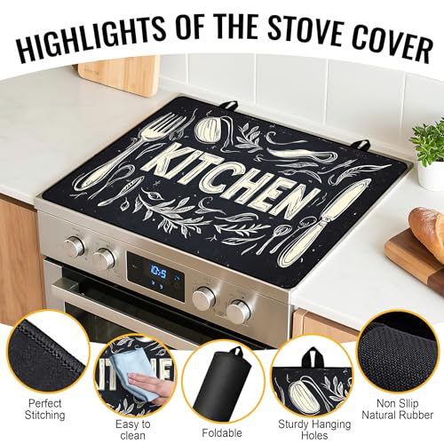 Image of Stove Top Cover for Electric Stove,Glass Stove Top Cover, Heat Resistant Glass Cooktop Cover, Stovetop Protector, Kitchen Decor, Dish Drying Mats Cover for Ceramic Washer Top 28.5x20.5 inch